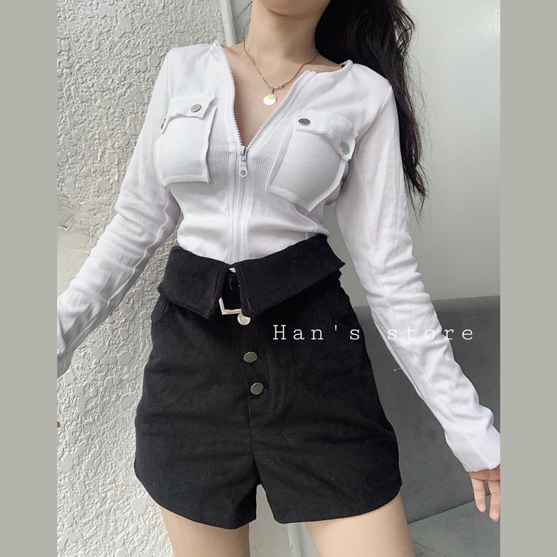 QUẦN SHORT NHUNG KÈM ĐAI