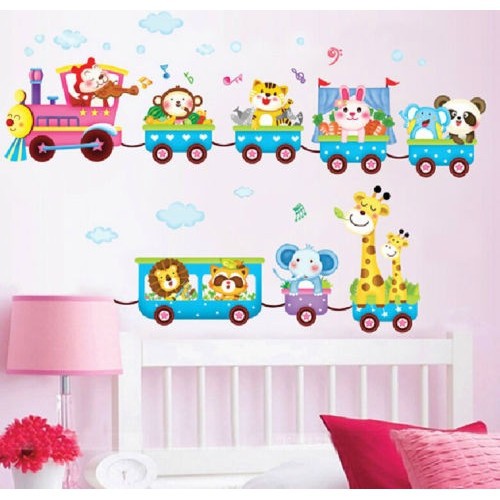 ღ♛ღAnimals Train Wall Stickers Decor Baby Room Fun Decor Removable Vinyl UK
