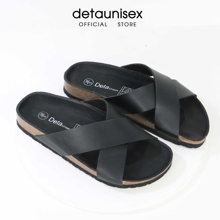 Dép đế trấu quai chéo nam nữ Birken Detaunisex Đen lót Đen - DETA23F