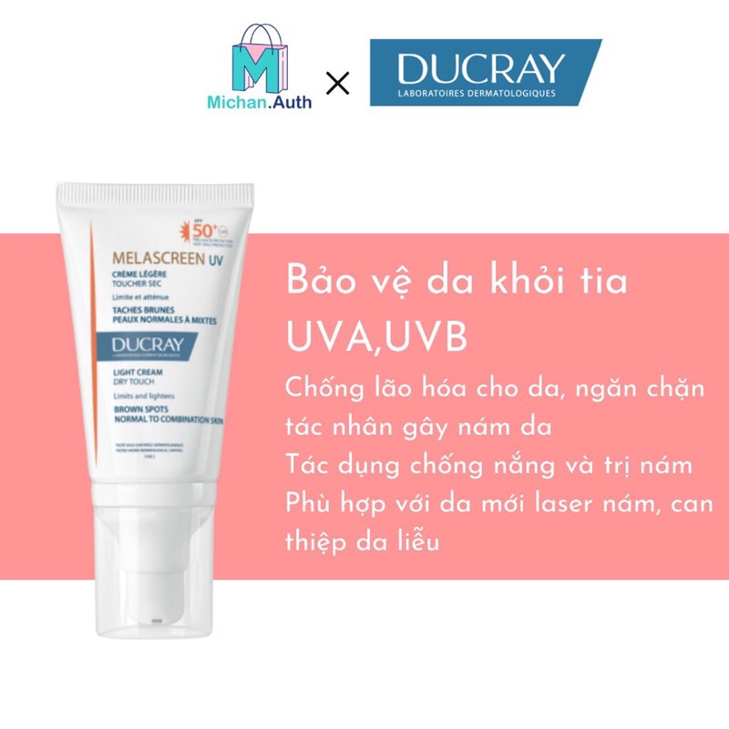 Kem Chống Nắng Giảm Nám Ducray Melascreen UV Light Cream Dry Touch SPF 50+ 50ml