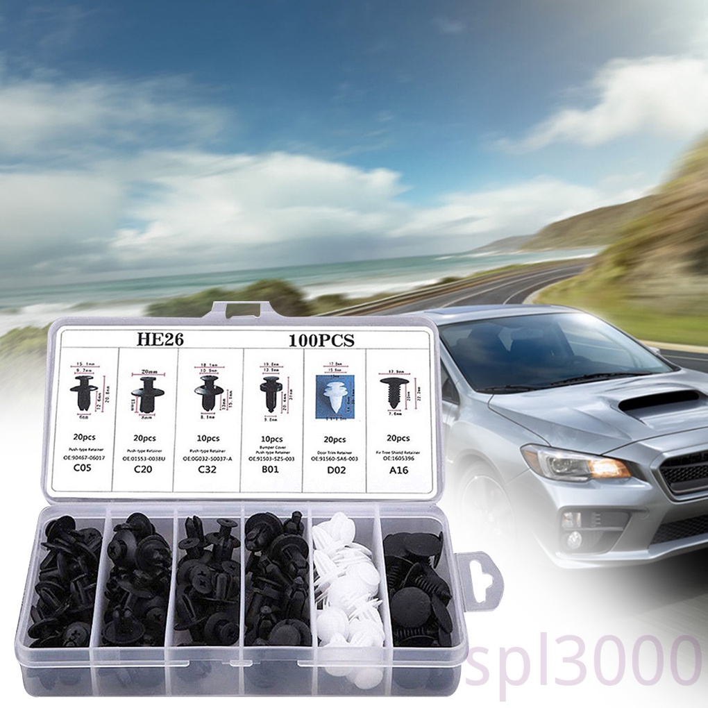 Hộp100 đinh tán nhựa phụ tùng xe ô tô chốt vít vặn nhựa tiện lợi dành cho các bộ phận trên xe hơi