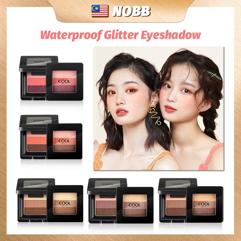 Bảng phấn mắt NOBB! 3 màu sắc kết hợp lì và ánh nhũ lấp lánh mini chống thấm nước lâu trôi