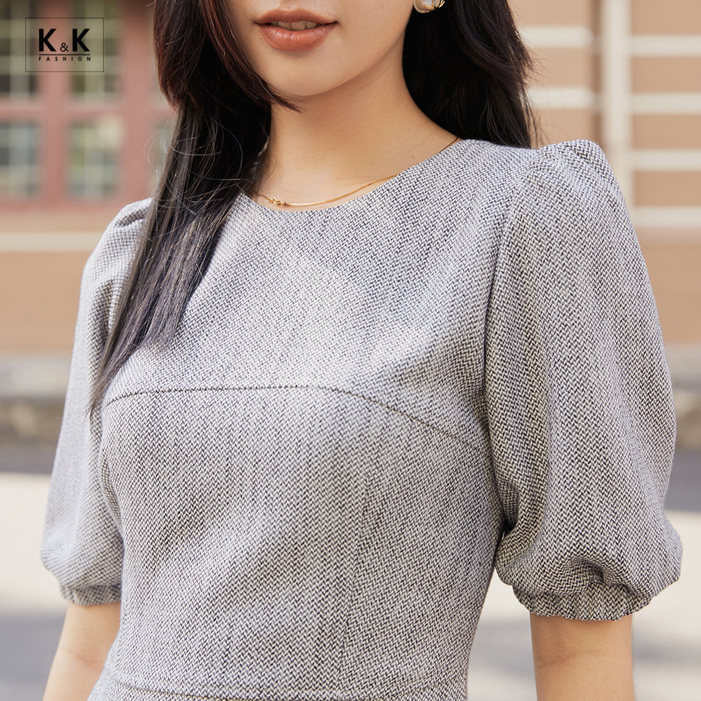 Váy Đầm Ôm Công Sở Dáng Đuôi Cá K&K Fashion KK106-11 Đầm Đơn Sắc Tay Lỡ Màu Xám, BigSize Cho Người Béo