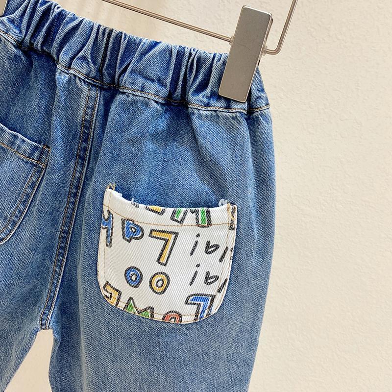 Quần Short Jean Mỏng Dáng Rộng In Chữ Kiểu Hàn Quốc Thời Trang Mùa Hè Mới Cho Bé Trai