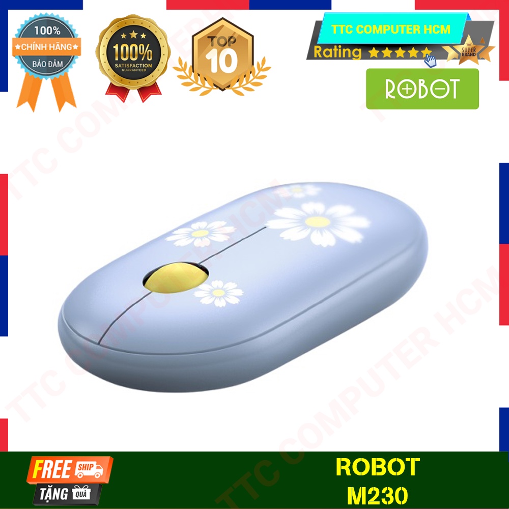 ROBOT M230 | Chuột Tĩnh Âm Không Dây ROBOT M230 Họa Tiết Hoạt Hình Trẻ Trung Độ Phân Giải 1600 DPi - HÀNG CHÍNH HÃNG