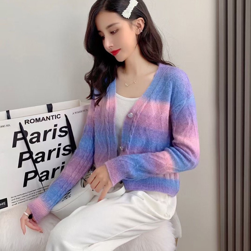IELGY Áo Khoác cardigan Dệt Kim Tay Dài Dáng Rộng Màu gradient Thời Trang Cho Nữ