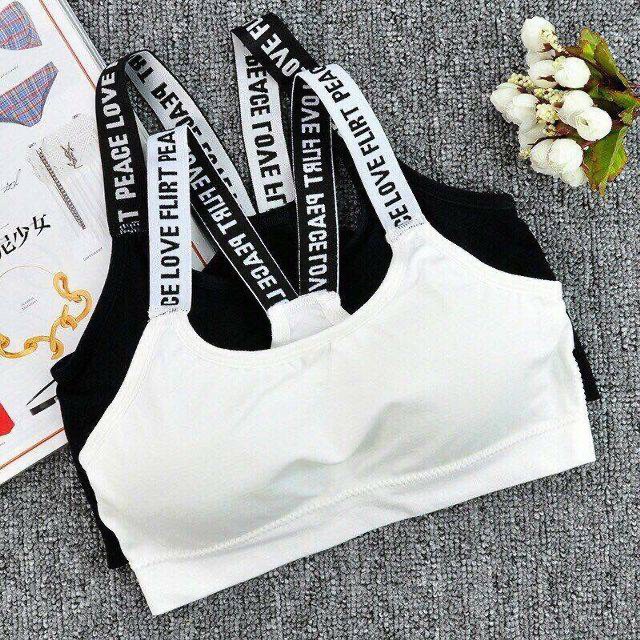 Áo bra cotton, tập gym nữ quai in chữ thể thao 5043