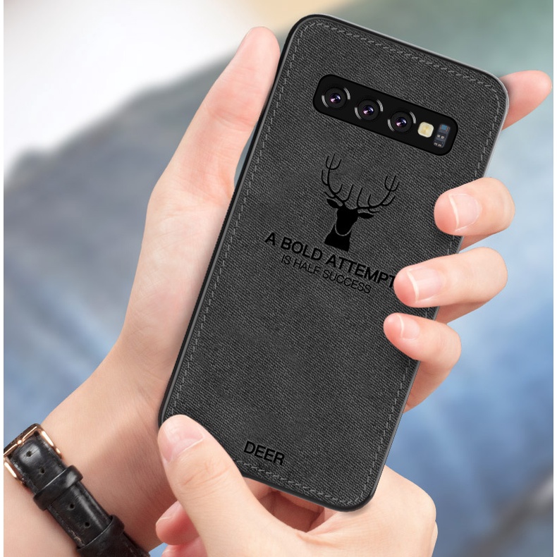 Ốp Lưng Samsung S10 5G Vải Jean Hình Sừng Hươu Vintage