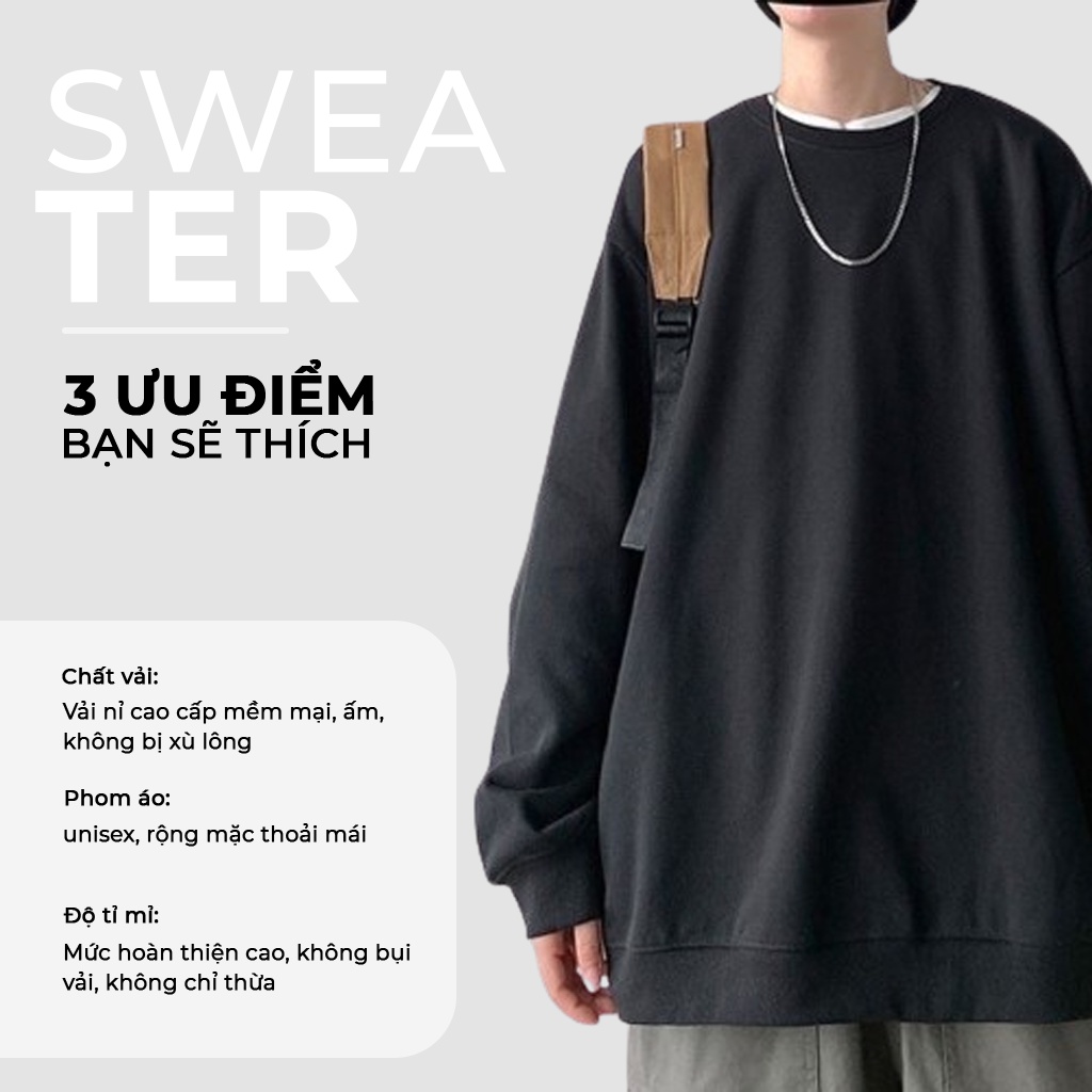 Áo Sweater Nỉ Bông Nam, Nữ Basic Form Rộng Unisex Màu Xanh SWT 900