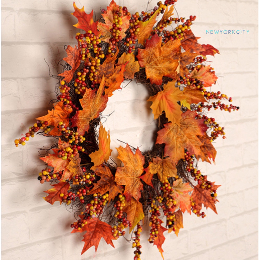 Vòng hoa lá phong nhân tạo treo trang trí Giáng Sinh