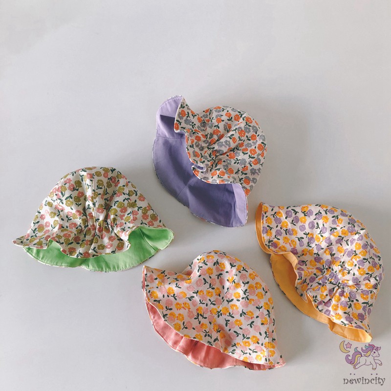 Mũ rộng vành in họa tiết hoa đáng yêu cho bé gái