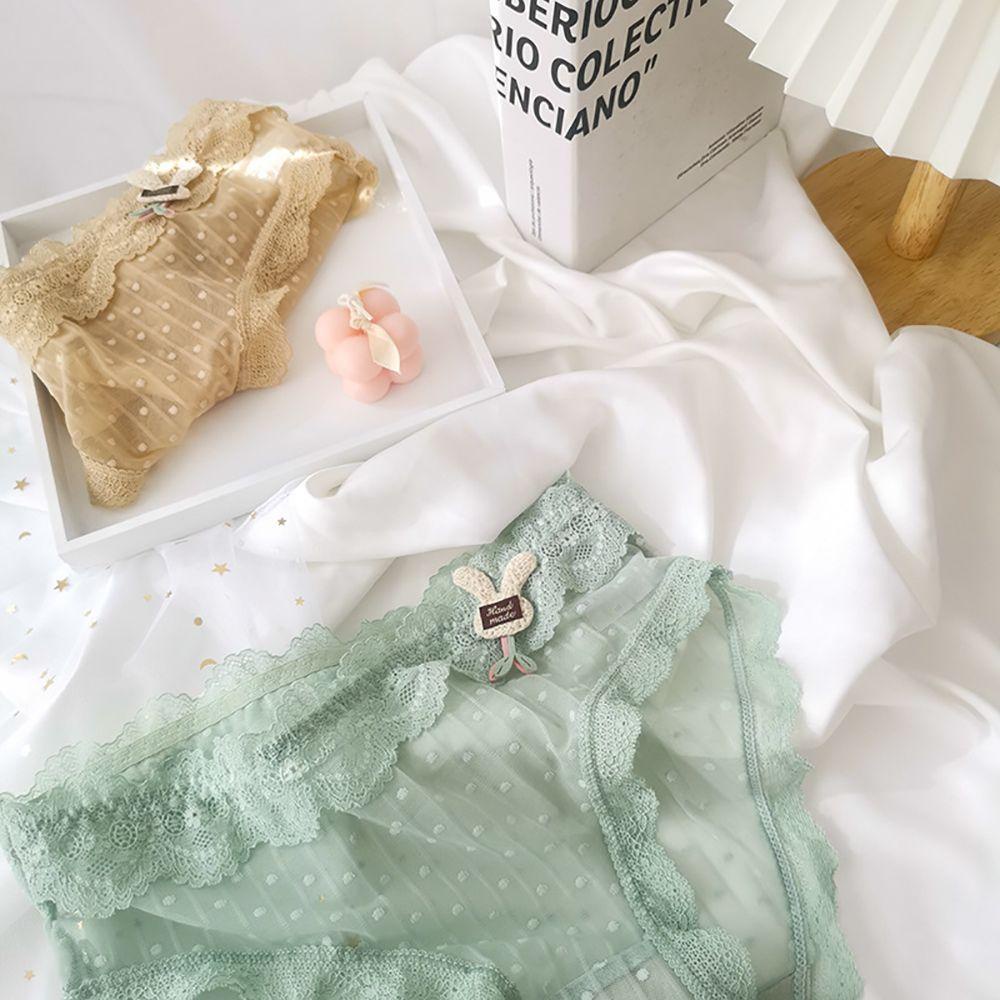 OCEANMAP Quần Lót Trong Suốt Thoáng Khí Lưng Vừa Họa Tiết Thỏ Gợn Sóng Đáng Yêu Cho Nữ