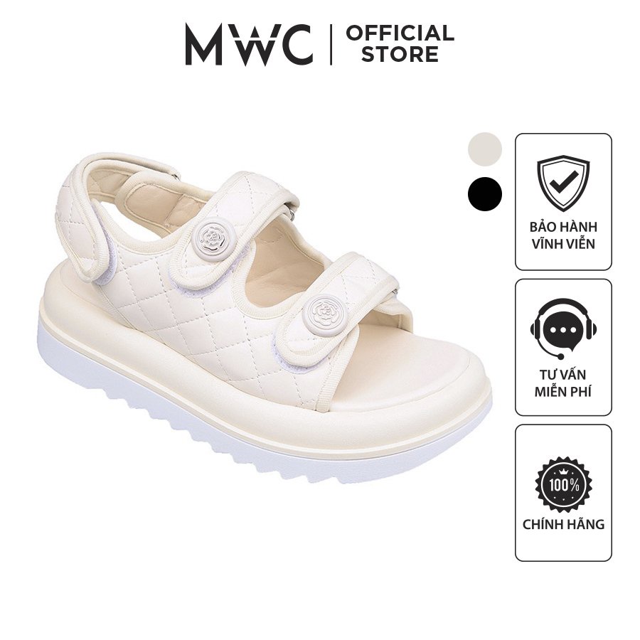 Giày MWC 2938 - Sandal Hoa Trà Đế Bánh Mì 5cm Quai Dán, Giày sandal 2 Quai Ngang Vân Chỉ Nổi Siêu êm, siêu dễ mix đồ