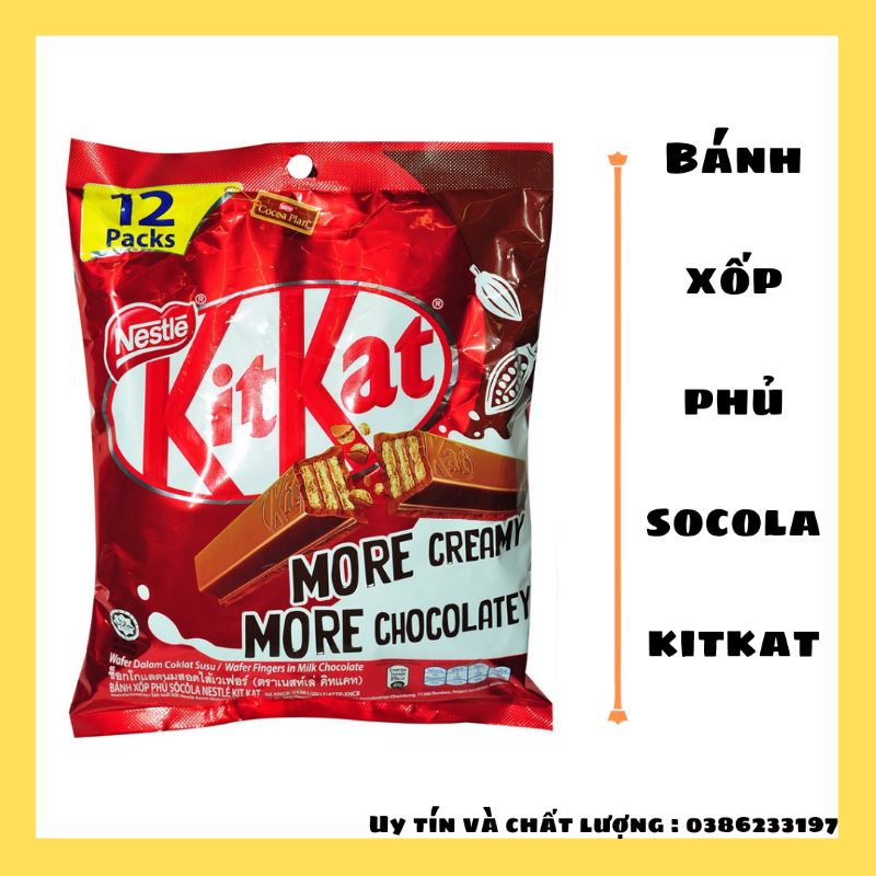 Bánh xốp phủ socola Kitkat gói 12 thanh 204g (12 thanh × 17gram)