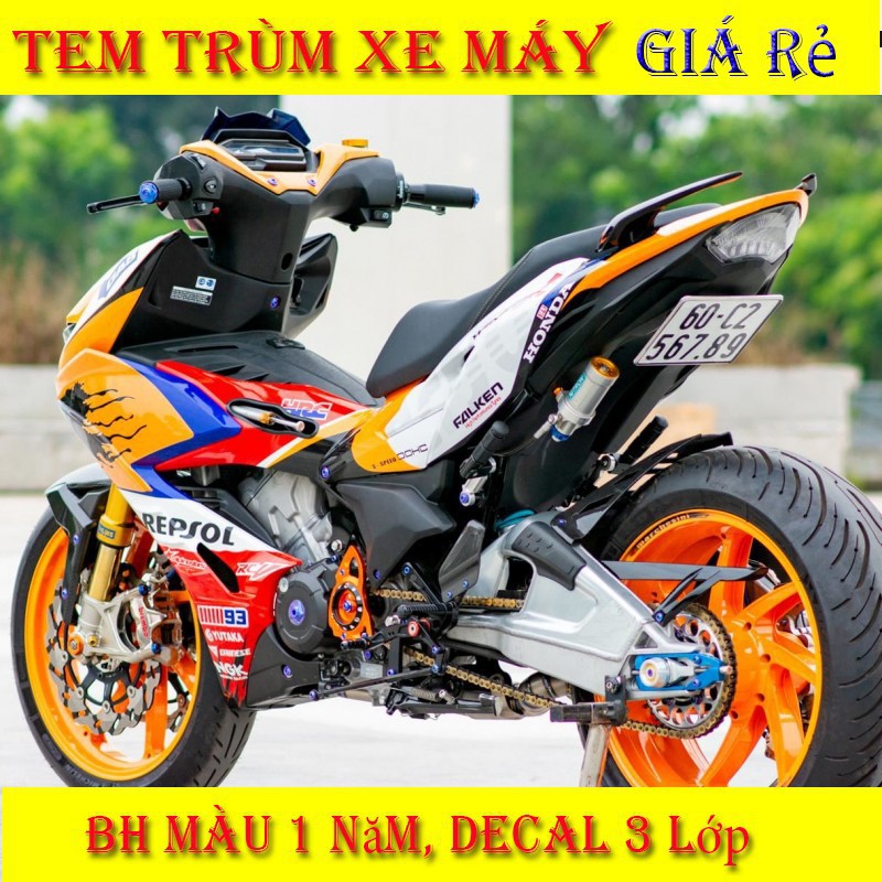 Tem trùm Winner X cam trắng đỏ repsol, độ dán team decal xe thiết kế rẻ đẹp theo yêu cầu