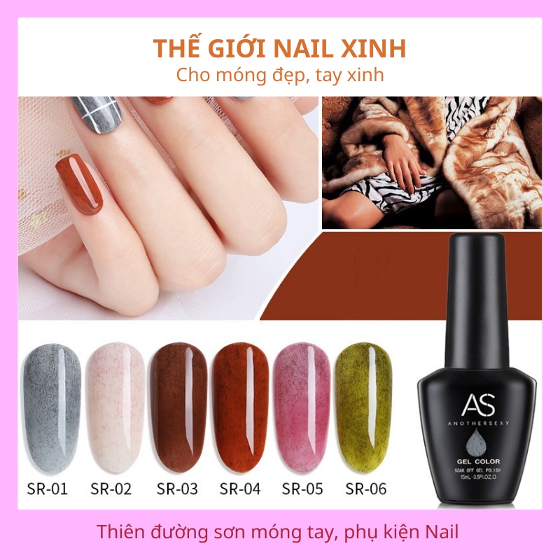 Sơn gel AS sơn móng tay sơn nail dùng máy hơ gel gel hiệu ứng sơn lông xanh hồng nâu xám mã SR 15ml