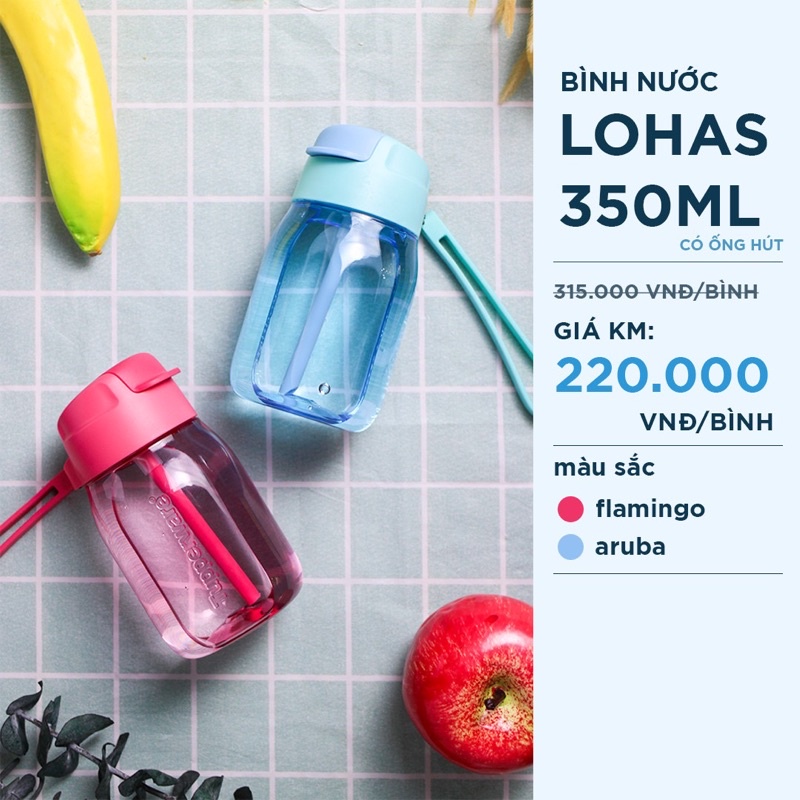 Bình nước Lohas 350ml có ống hút cho bé - Hàng chính hãng Tupperware - Kín nước, kín khí tuyệt đối, 