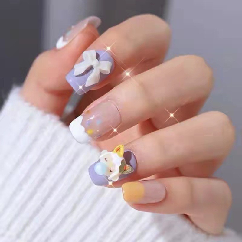 Set 50 Phụ Kiện Thổi Bong Bóng Họa Tiết Hoạt Hình 3D Trang Trí Móng Tay