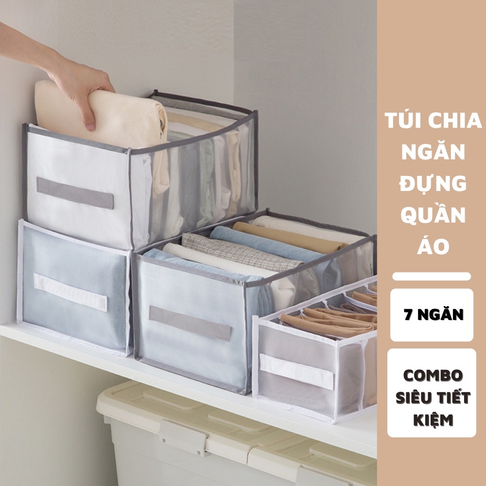 Hộp vải lưới chia ngăn xếp gọn đựng quần áo, phụ kiện đa năng, tiện dụng loại lớn [7,9 ngăn]