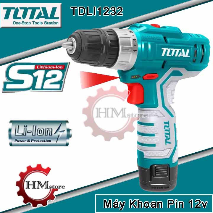 [Chính hãng] Máy Khoan dùng pin Li-ion 12V TOTAL TDLI1232- Máy khoan pin cầm tay 12v