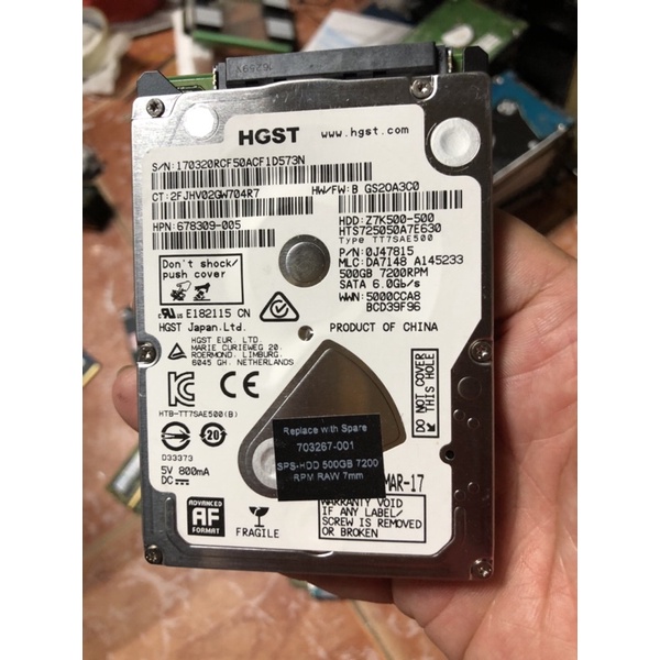 s1-0712 hdd laptop ổ cứng hgst 500gb 7200rpm health 100% bh 3 tháng