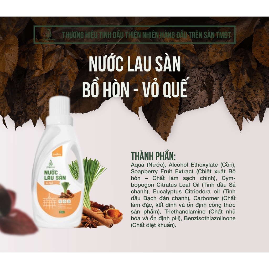 Nước Lau Sàn khử mùi, đuổi kiến và gián tinh dầu Vỏ Quế - Bồ Hòn 1000ml JULYHOUSE
