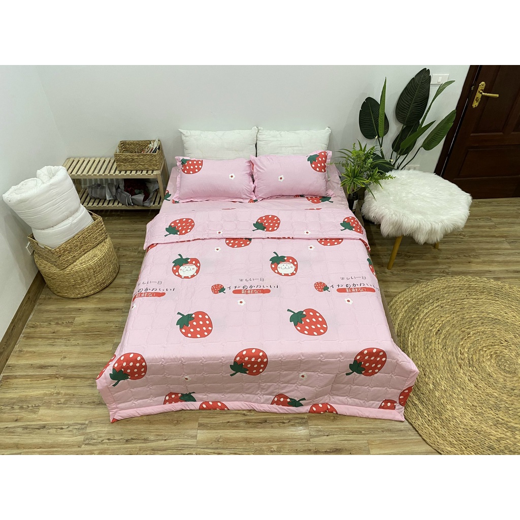 [sale rẻ]Bộ Ga Gối 1m2x1m9 Vải Cotton Poly Mềm Mịn,được chọn mẫu hanhrui-dâu tây nhật