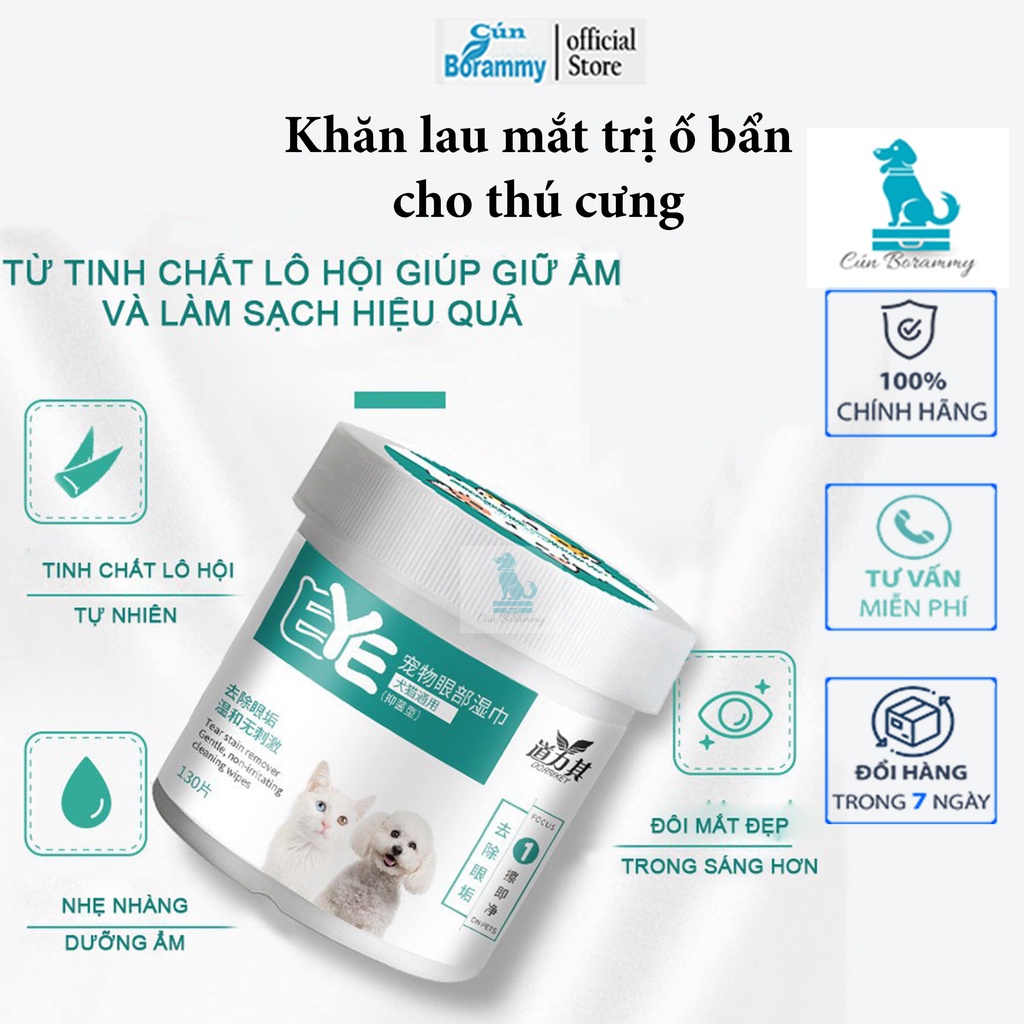 Khăn ướt lau nước mắt ố bẩn cho chó mèo từ cây Lô Hội - hộp 130 chiếc