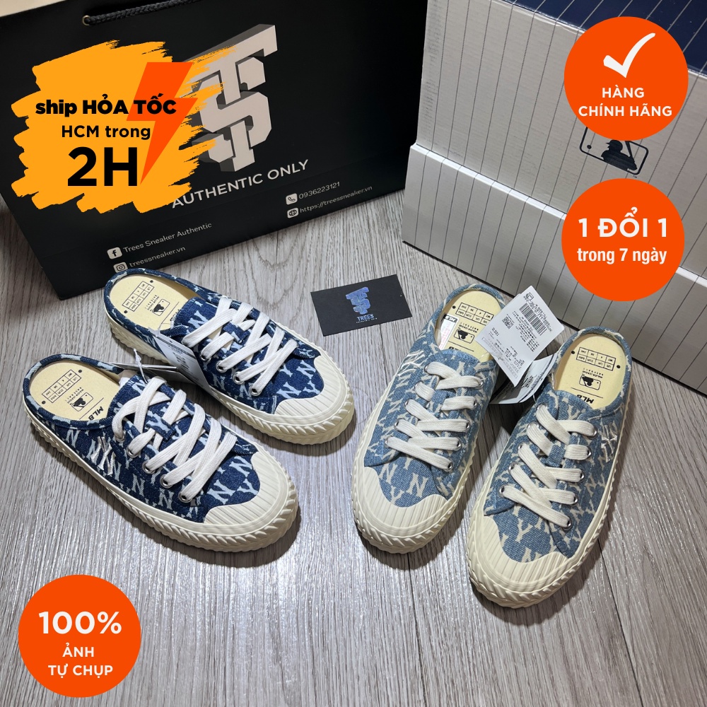 Giày thể thao đạp gót MLB MULE MONOGRAM DENIM FULL BOX TAG CHECK HIDDEN TAG