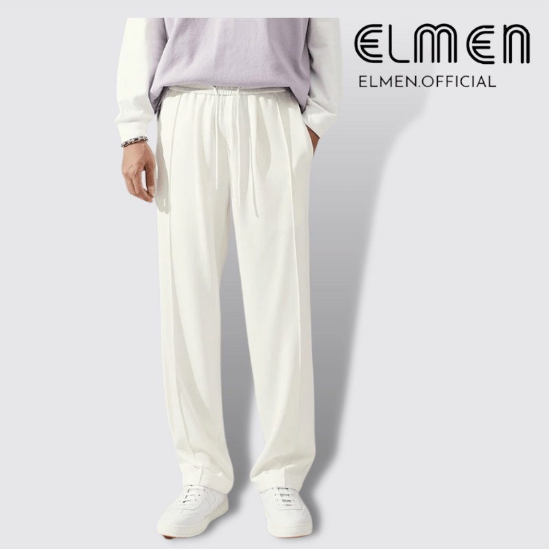 Quần Dài Ống Rộng Unisex Elmen Vải Da Cá Trơn Phong Cách Hàn Quốc, Quần dài nỉ trơn mát mẻ