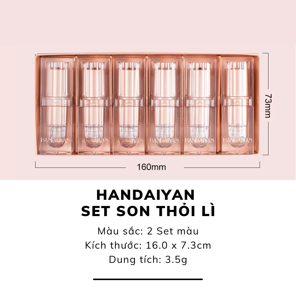 Set 6 Thỏi Son Lì HANDAIYAN Crystal Square Tube Lipstick Small Ice Cube Matte Matte Lipstick Trang Điểm Chuyên Nghiệp C7