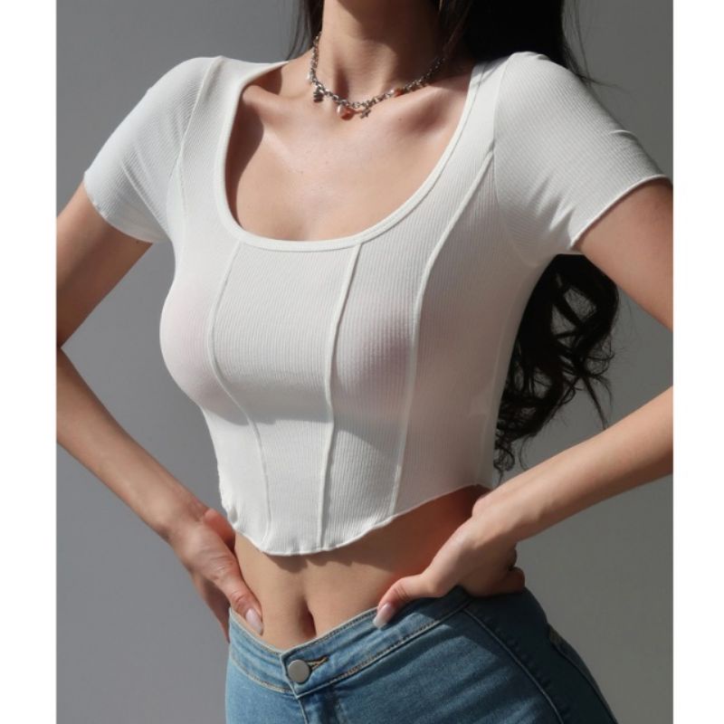 Áo chít thân croptop tay ngắn kiểu quảng châu