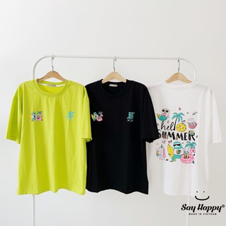 Áo thun trơn tay lỡ form rộng unisex vải thun cotton