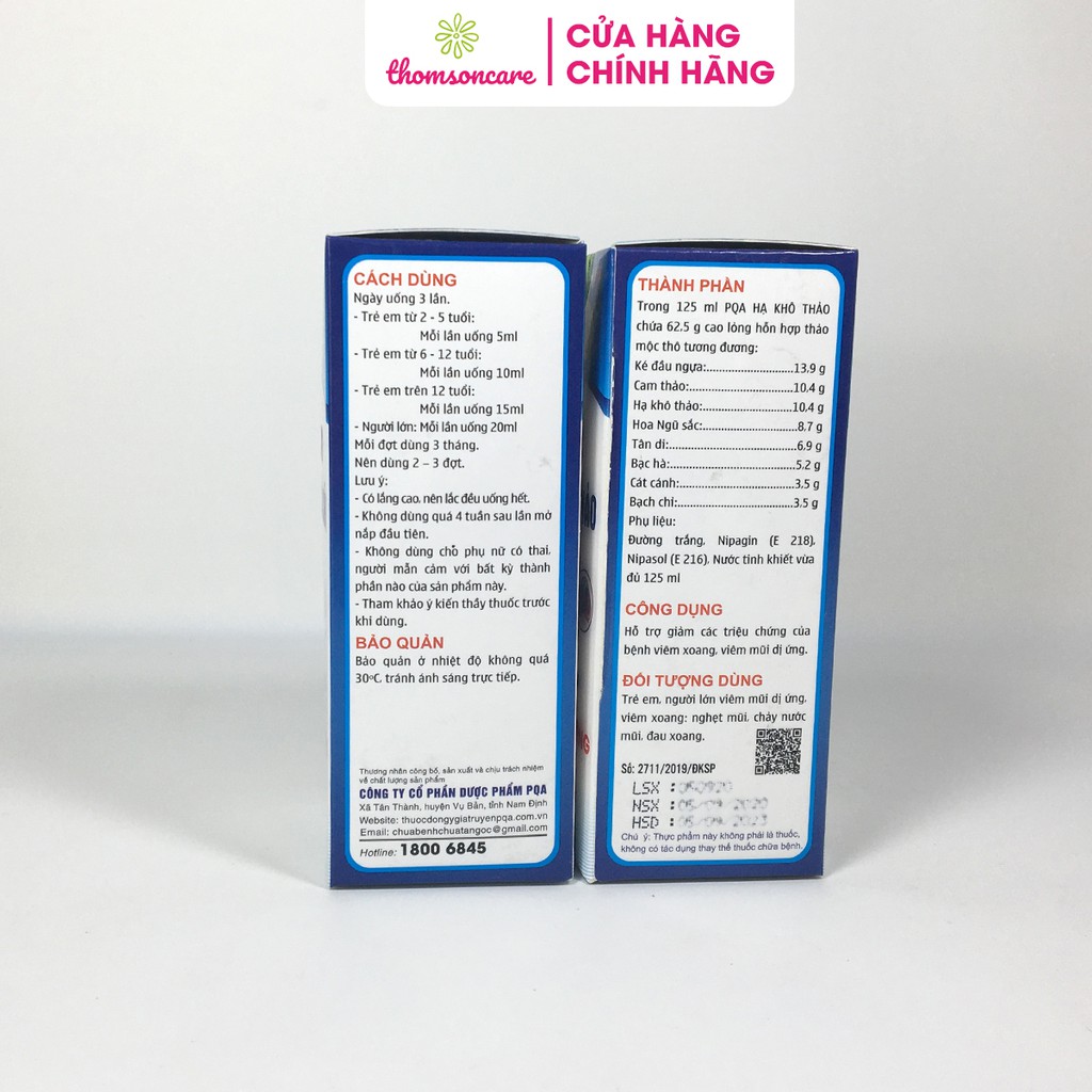 PQA Hạ Khô Thảo - Giúp thông thoáng đường thở cho người bị xoang - Chai 125ml