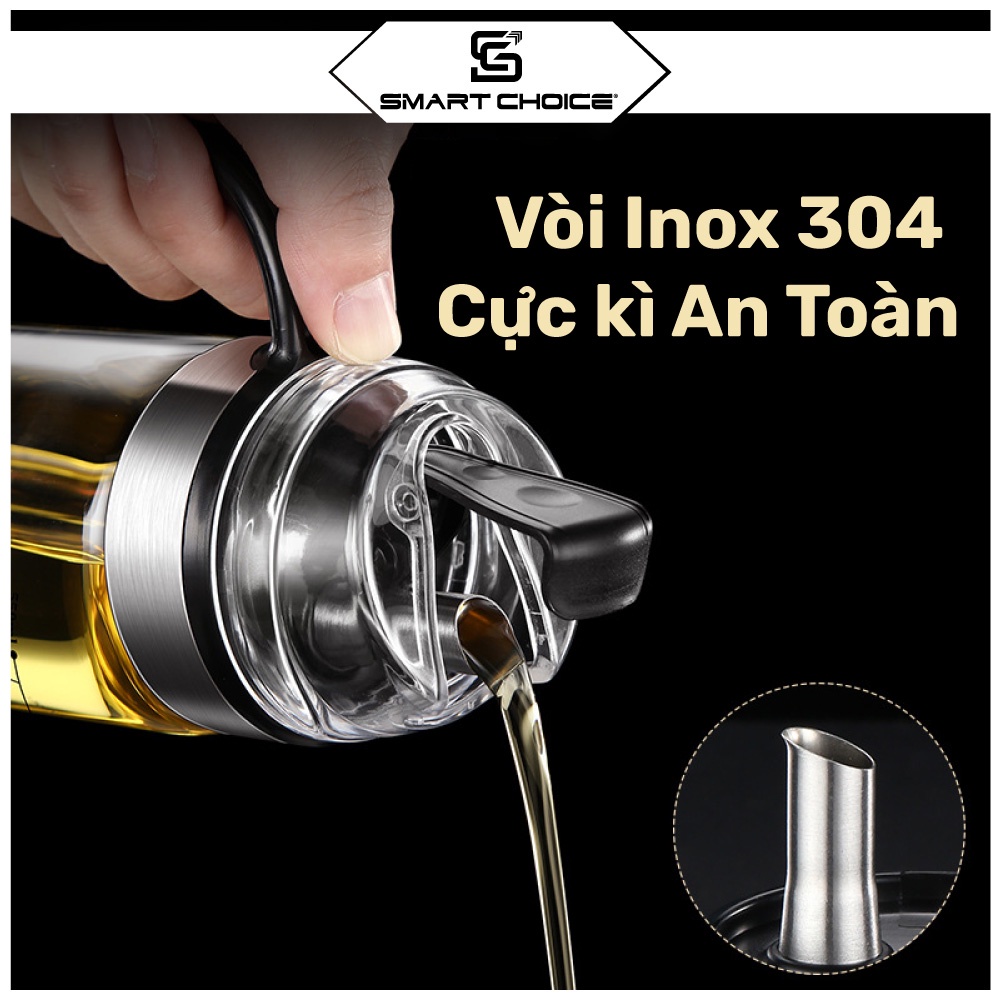 Chai Thủy Tinh Đựng Dầu Ăn SMARTCHOICE Lọ Đựng Dầu Ăn Thủy Tinh Borosilicate Inox 304 Có Đế Cao Cấp SCG-PK002