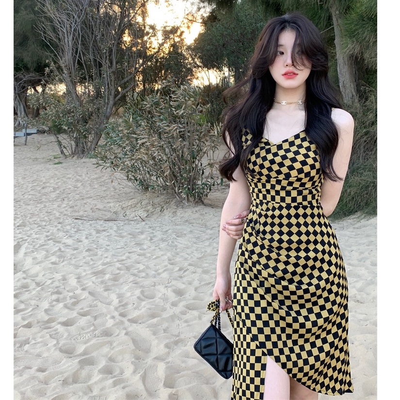 Đầm dài quá gối ZHELIHANGFEI thiết kế lệch tà quyến rũ thời trang cao cấp