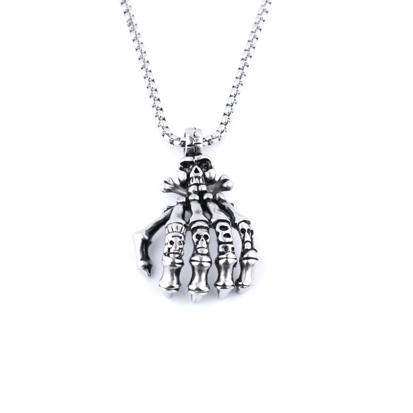 Vòng cổ Thép Không Gỉ Mặt Hình Bàn Tay Xương Dài Phong Cách Âu Mỹ Thời Trang Dành Cho Nam