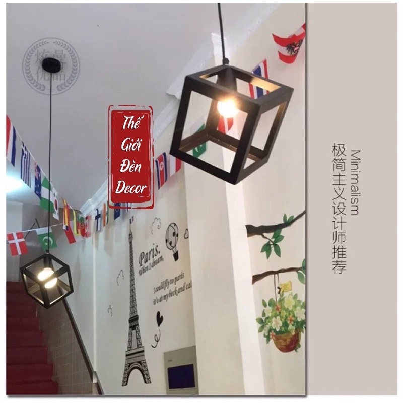 Đèn thả: Đèn thả sắt hình khối hình học T054 kèm bóng bulb