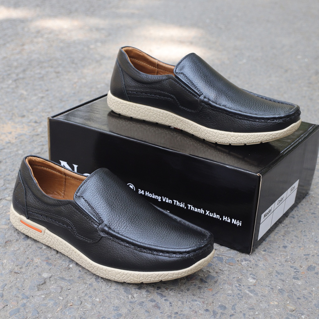 Giày slipon nam da bò vân hạt, giày lười nam da thật đế khâu chắc chắn - HT.NeO4474