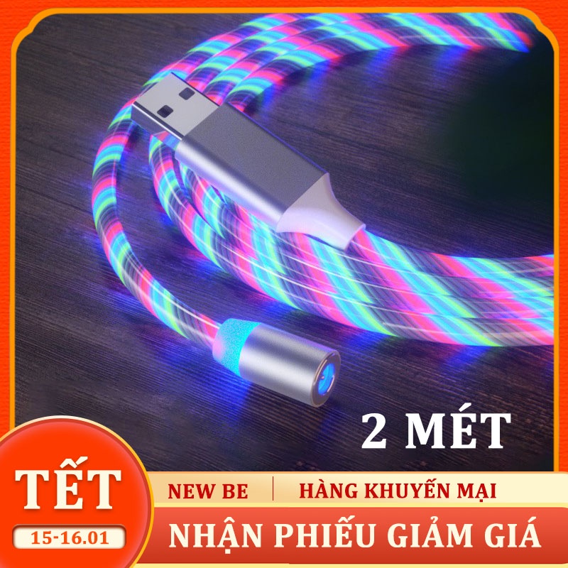 Cáp Sạc Đèn Led Từ Hút Nam Châm Dầu Micro USB - 3 ĐẦU SẠC IPHONE/ANDROID/TYPE-C -SJX10009