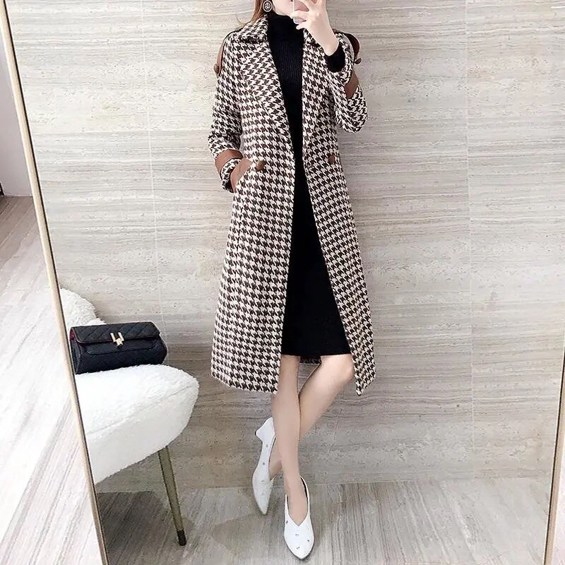 Áo khoác dạ phối viền da cao cấp thời trang thu đông quảng châu