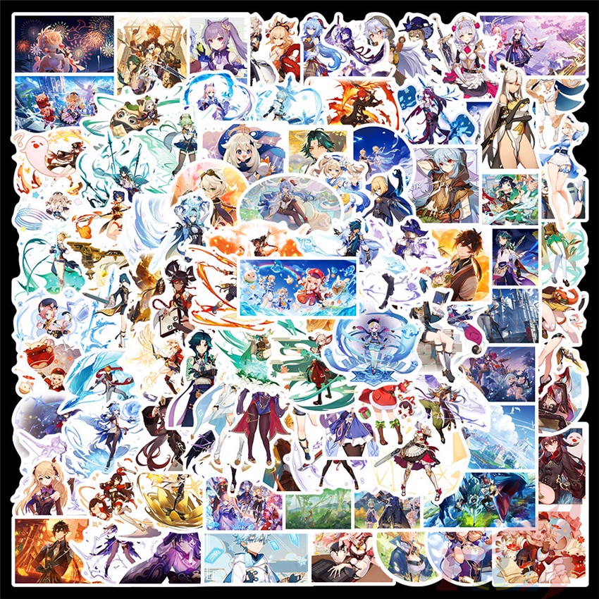 100 Nhãn dán họa tiết game hoạt hình Genshin Impact dòng D mẫu hỗn hợp thời trang chống nước DIY