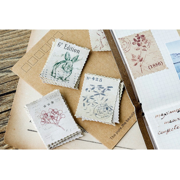 Hộp 46 miếng sticker mẫu tem cây nấm và khu rừng