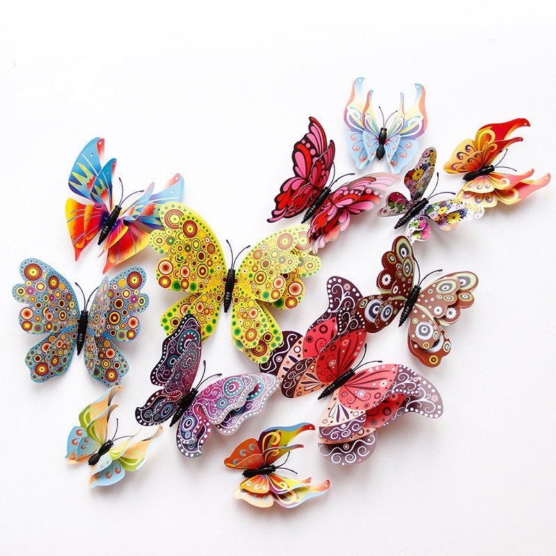 Set 12 Sticker Dán Tường / Tủ Lạnh Hình Bướm 3d Nhiều Màu Sắc Bằng Pvc