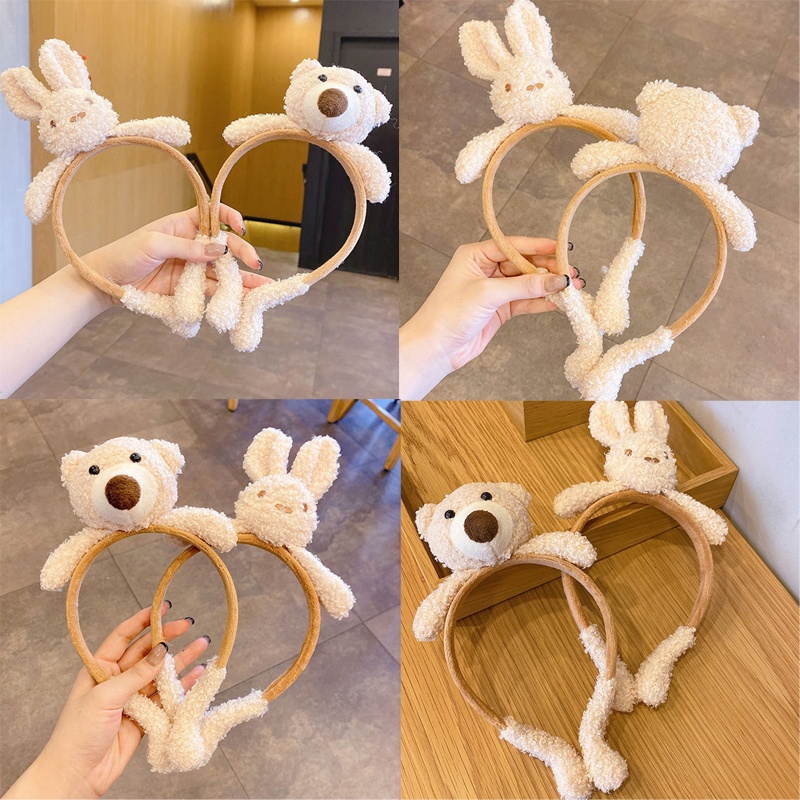 Băng đô rửa mặt hình gấu thỏ nhồi bông dễ thương cho bé gái
