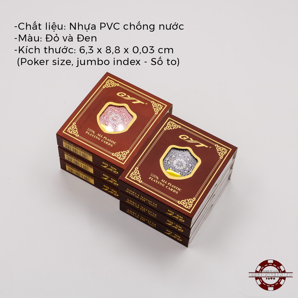Combo 6 bộ bài tây nhựa Poker size, bài poker plastic card GYT No 609 số to Jumbo chống nước - 1996V Poker Shop