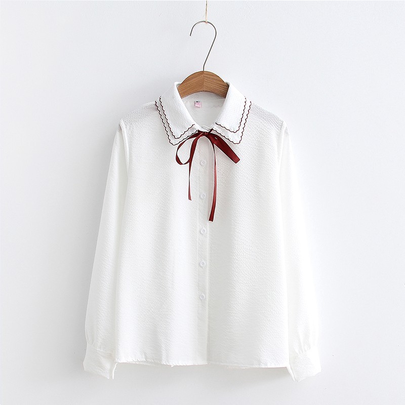FREESHIP ĐƠN 99K_ Áo sơ mi phối dây thắt nơ cổ áo thời trang cho nữ | BigBuy360 - bigbuy360.vn