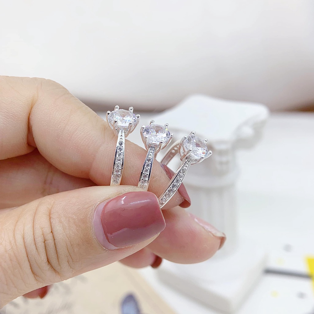 Nhẫn bạc nữ PANSY 6 chấu viền đá, nhẫn nữ bạc thật đính đá cao sang trọng