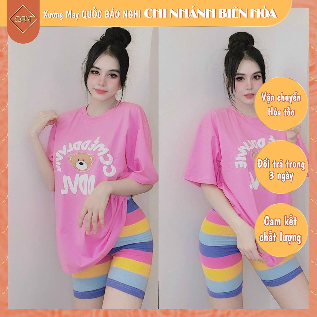 🍀Set Bộ Thun Ngố Nữ Cực Dễ Thương, Cá Tính, Đồ Bộ Lửng Nữ Áo Phông Kèm Quần Legging Co Dãn