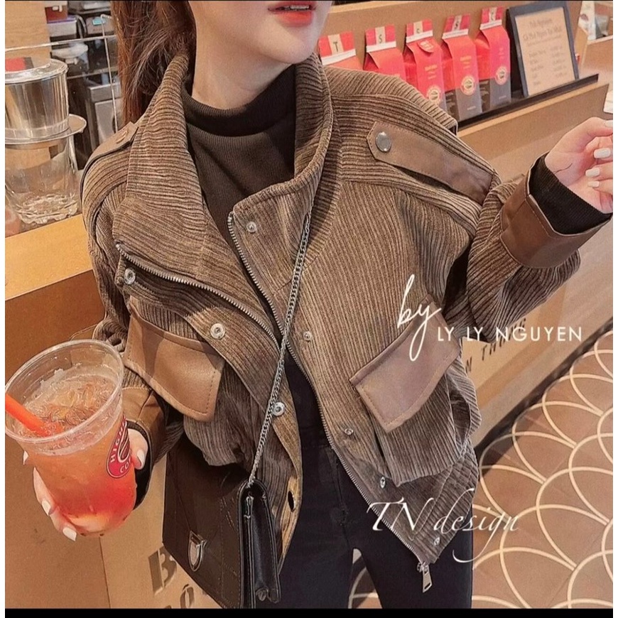 Áo Khoác Blazer Nhung Túi Ngực Màu Nâu Cúc Bấm, Bo Chun Chuẩn Ảnh | BigBuy360 - bigbuy360.vn